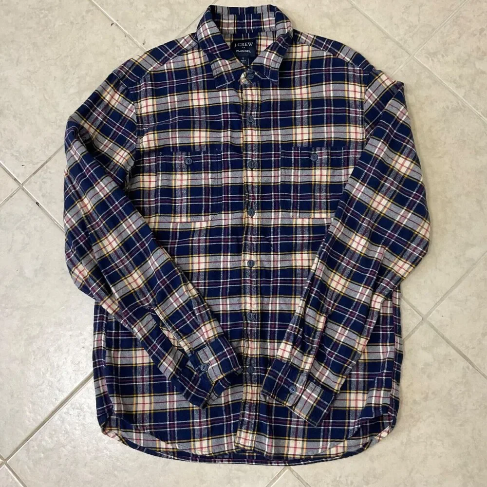 J.Crew Men's 100% Cotton Flannel Plaid  shirt men’s Large Blue/pink